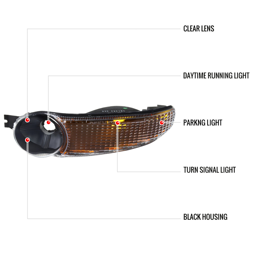 1999-2006 GMC Sierra/2007 Sierra Classic/2000-2006 Yukon XL Denali Factory Style Turn Signal Bumper Lights (Matte Black Housing/Clear Lens)