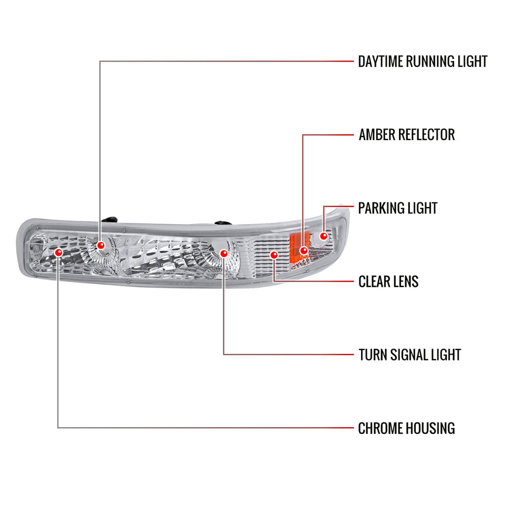 1999-2002 Chevrolet Silverado/ 2000-2006 Tahoe Suburban Bumper Lights (Chrome Housing/Clear Lens)