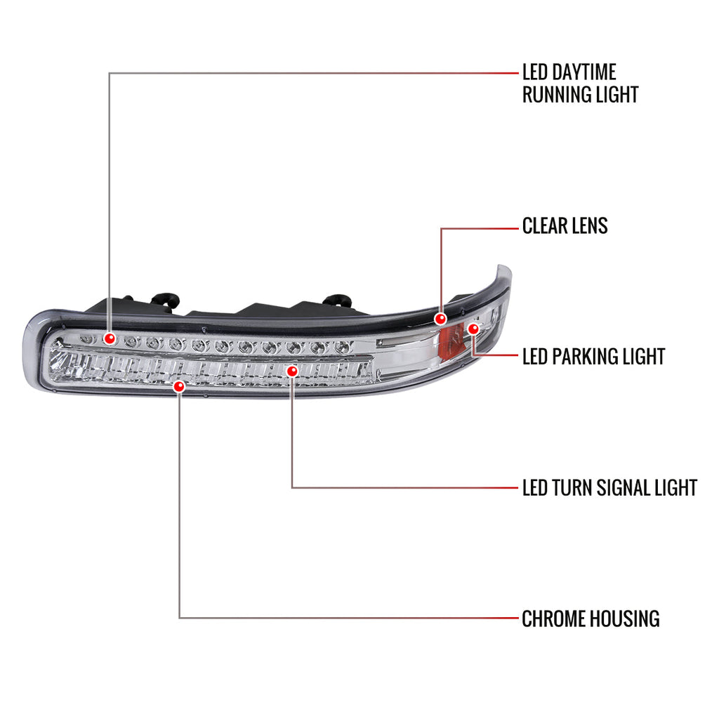 1999-2002 Chevrolet Silverado/ 2000-2006 Tahoe Suburban LED Bumper Lights (Chrome Housing/Clear Lens)