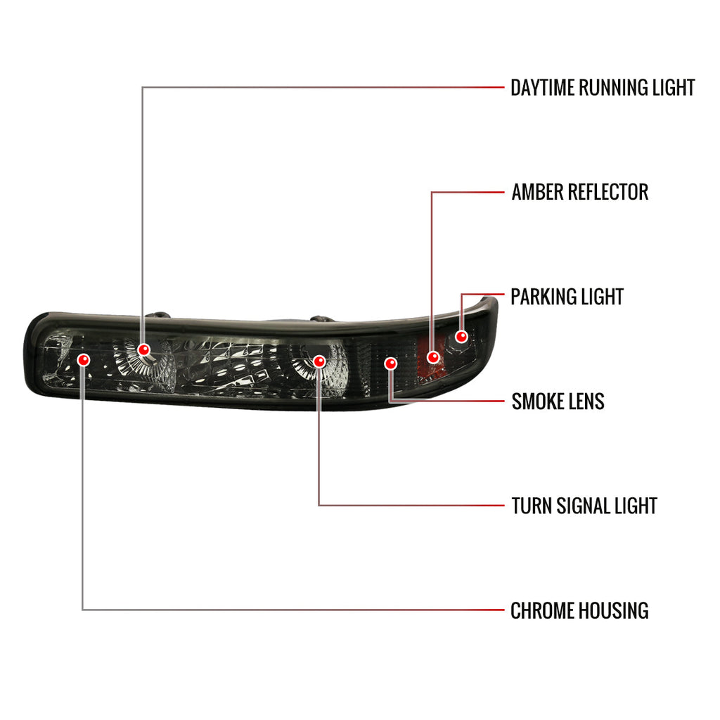 1999-2002 Chevrolet Silverado/ 2000-2006 Tahoe Suburgan Bumper Lights (Chrome Housing/Smoked Lens)