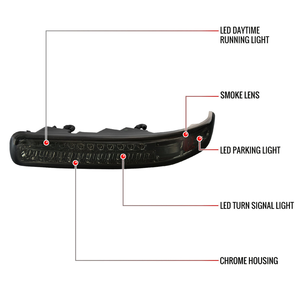 1999-2002 Chevrolet Silverado/ 2000-2006 Tahoe Suburban LED Bumper Lights (Chrome Housing/Smoked Lens)