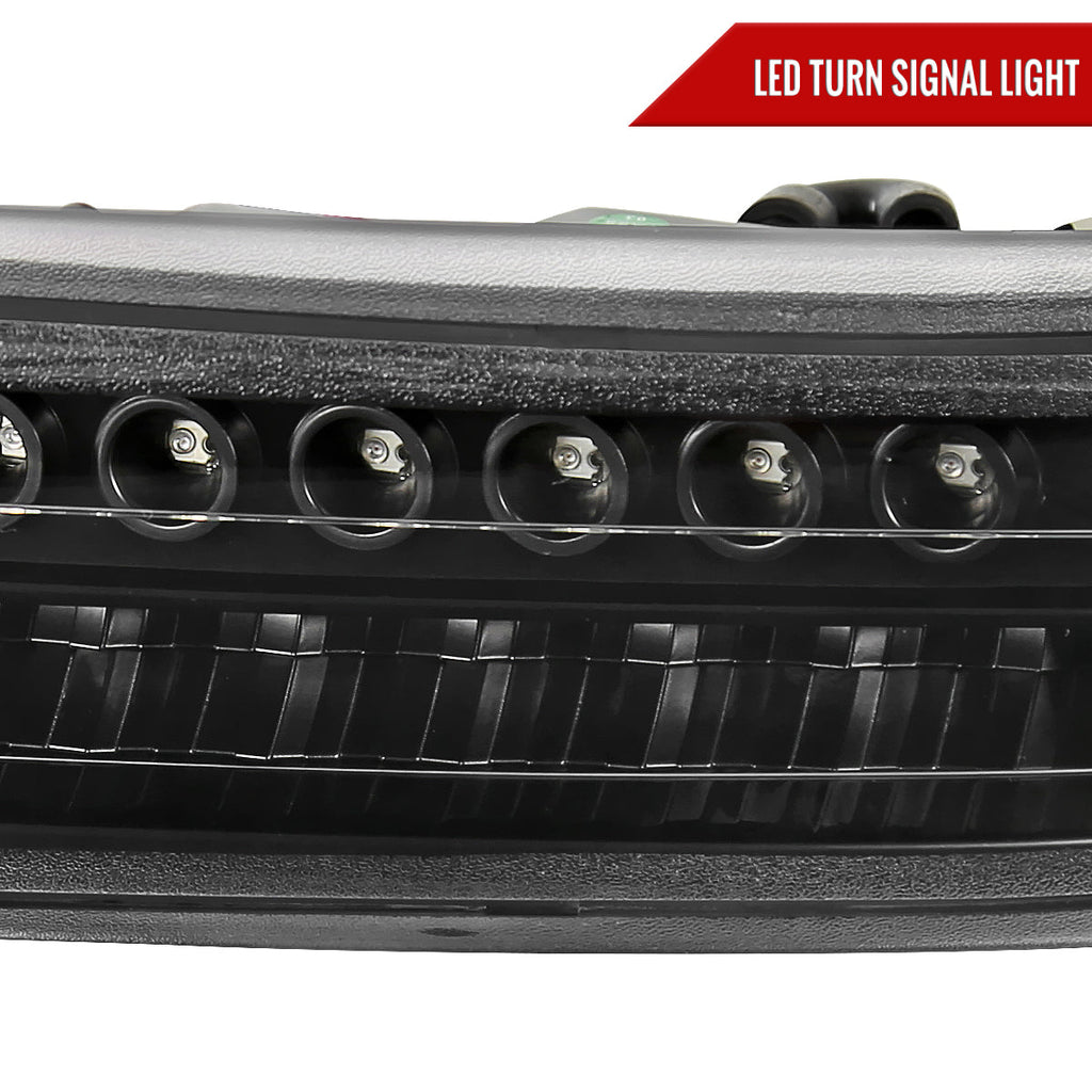 1999-2002 Chevrolet Silverado/ 2000-2006 Chevrolet Tahoe/Suburban Dual Halo Projector Headlights with LED Sequential Turn Signal Bumper Lights (Matte Black Housing/Clear Lens)