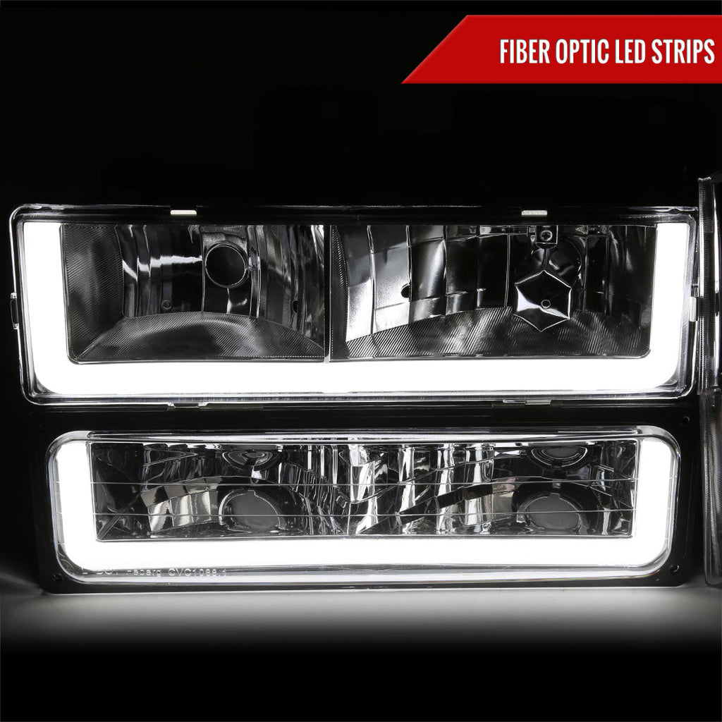 1988-1993 Chevrolet/GMC C10 C/K Sierra Tahoe LED Tube Factory Style Headlights with Bumper & Corner Lights (Chrome Housing/Clear Lens)