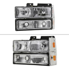 1988-1993 Chevrolet C/K Blazer/Tahoe/Silverado/Suburban GMC Sierra/Yukon Factory Style Headlights, Bumper Lights, & Corner Lights Set (Chrome Housing/Clear Lens)