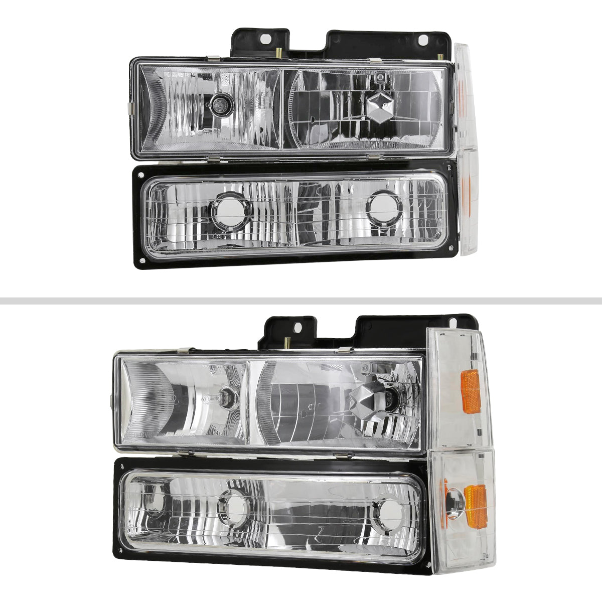 1988-1993 Chevrolet C/K Blazer/Tahoe/Silverado/Suburban GMC Sierra/Yukon Factory Style Headlights, Bumper Lights, & Corner Lights Set (Chrome Housing/Clear Lens)