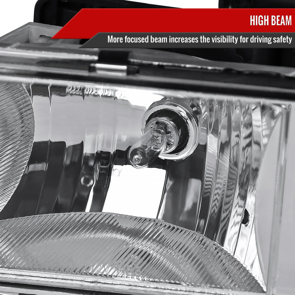1988-1993 Chevrolet C/K Blazer/Tahoe/Silverado/Suburban GMC Sierra/Yukon Factory Style Headlights, Bumper Lights, & Corner Lights Set (Chrome Housing/Clear Lens)