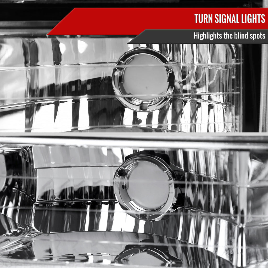 1988-1993 Chevrolet C/K Blazer/Tahoe/Silverado/Suburban GMC Sierra/Yukon Factory Style Headlights, Bumper Lights, & Corner Lights Set (Chrome Housing/Clear Lens)