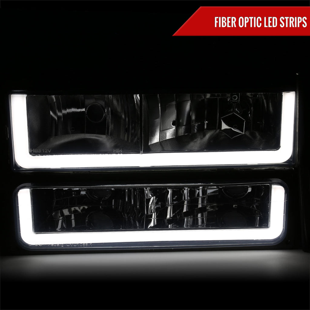 1988-1993 Chevrolet/GMC C10 C/K Sierra Tahoe LED Tube Factory Style Headlights with Bumper & Corner Lights (Chrome Housing/Smoked Lens)