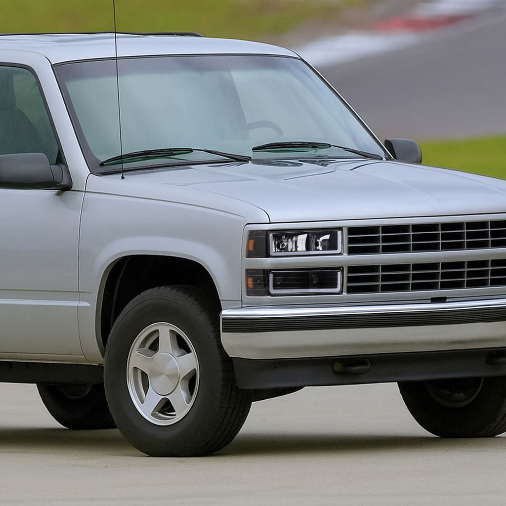 1988-1993 Chevrolet/GMC C10 C/K Sierra Tahoe LED Tube Factory Style Headlights with Bumper & Corner Lights (Matte Black Housing/Clear Lens)