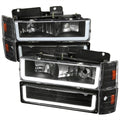 1988-1993 Chevrolet/GMC C10 C/K Sierra Tahoe LED Tube Factory Style Headlights with Bumper & Corner Lights (Matte Black Housing/Clear Lens)