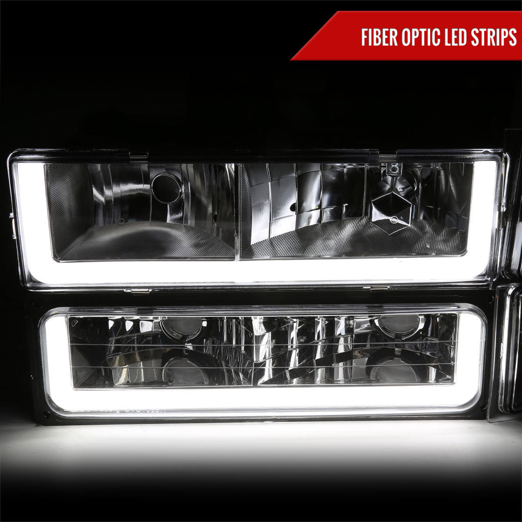 1994-1998 Chevrolet Silverado/Tahoe/Suburban/C10 Factory Style Headlights w/LED Strip and Bumper & Corner Lights (Chrome Housing/Clear Lens)