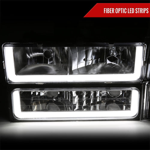 1994-1998 Chevrolet Silverado/Tahoe/Suburban/C10 Factory Style Headlights w/LED Strip and Bumper & Corner Lights (Chrome Housing/Clear Lens)