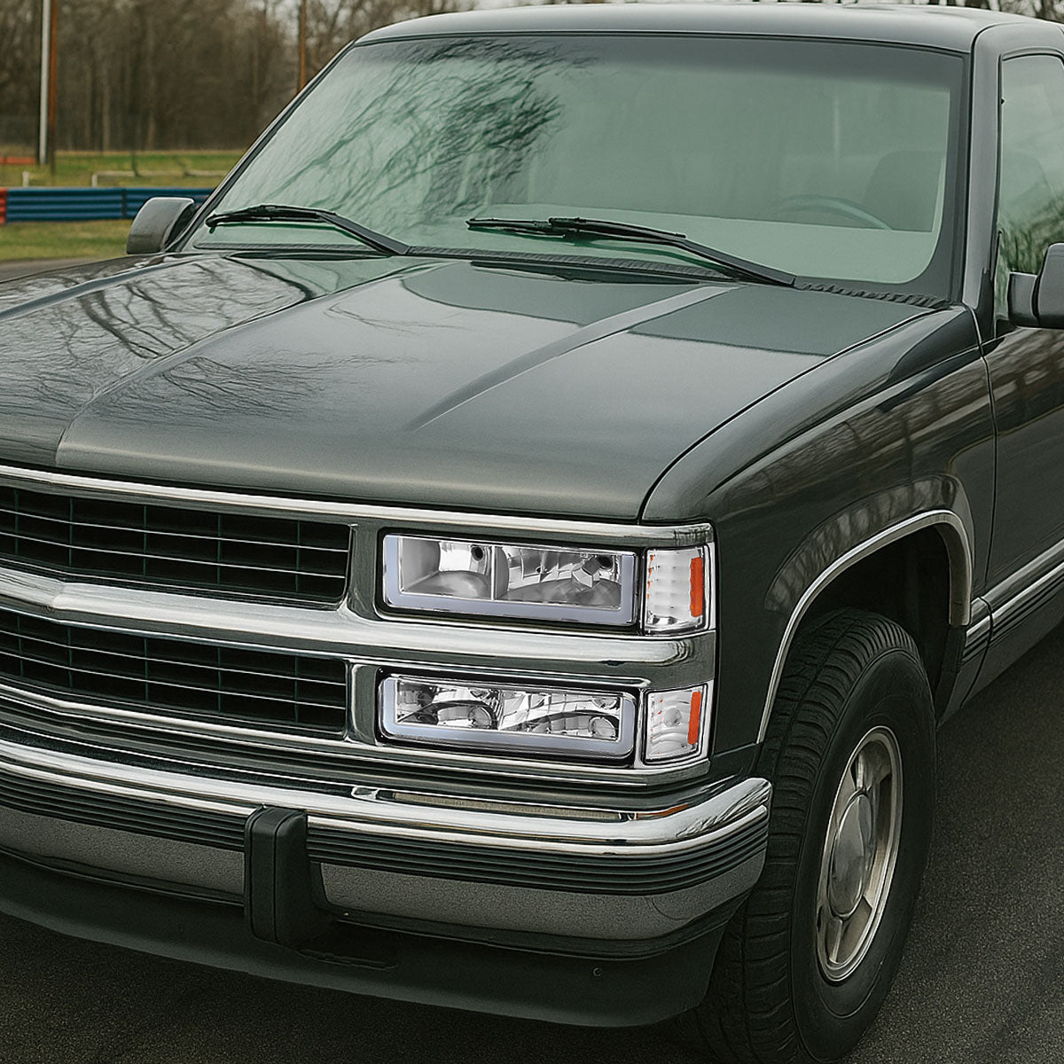 1994-1998 Chevrolet Silverado/Tahoe/Suburban/C10 Factory Style Headlights w/LED Strip and Bumper & Corner Lights (Chrome Housing/Clear Lens)