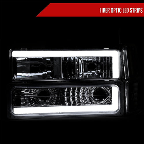 1994-1998 Chevrolet C10 C/K Tahoe Suburban LED Tube Factory Headlights with Corner Signal Bumper Lights (Chrome Housing/Clear Lens)