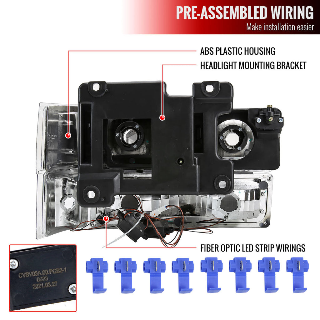 1994-1998 Chevrolet Silverado/Tahoe/Suburban/C10 Factory Style Headlights w/LED Strip and Bumper & Corner Lights (Chrome Housing/Smoked Lens)