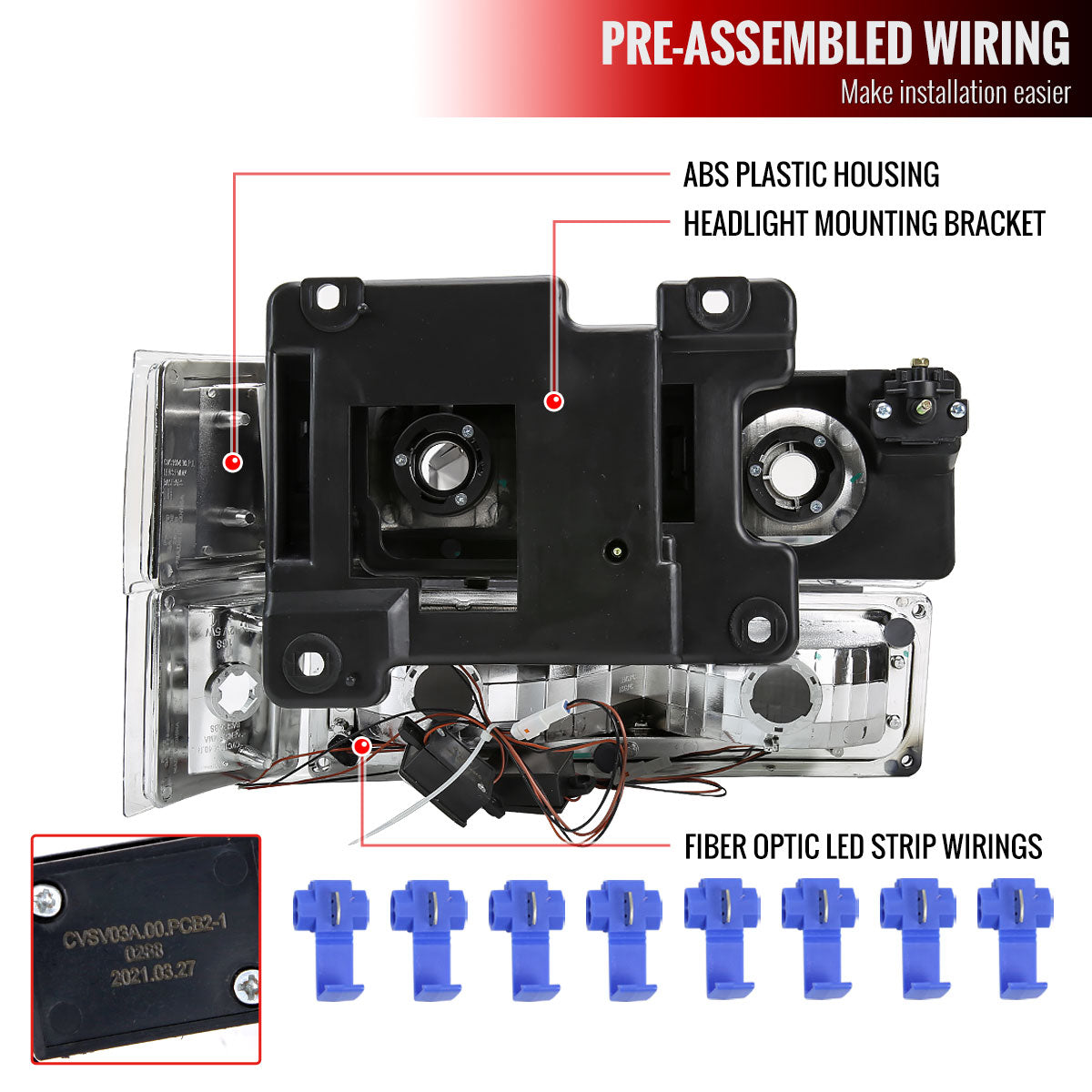 1994-1998 Chevrolet Silverado/Tahoe/Suburban/C10 Factory Style Headlights w/LED Strip and Bumper & Corner Lights (Chrome Housing/Smoked Lens)