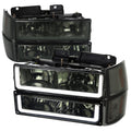 1994-1998 Chevrolet Silverado/Tahoe/Suburban/C10 Factory Style Headlights w/LED Strip and Bumper & Corner Lights (Chrome Housing/Smoked Lens)