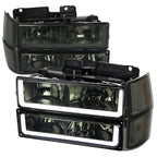 1994-1998 Chevrolet Silverado/Tahoe/Suburban/C10 Factory Style Headlights w/LED Strip and Bumper & Corner Lights (Chrome Housing/Smoked Lens)