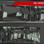 1994-1998 Chevrolet C10 C/K Tahoe Suburban LED Tube Factory Headlights with Corner Signal Bumper Lights (Chrome Housing/Smoked Lens)
