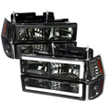 1994-1998 Chevrolet C10 C/K Tahoe Suburban LED Tube Factory Headlights with Corner Signal Bumper Lights (Chrome Housing/Smoked Lens)