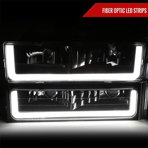 1994-1998 Chevrolet Silverado/Tahoe/Suburban/C10 Factory Style Headlights w/LED Strip and Bumper & Corner Lights (Matte Black Housing/Clear Lens)