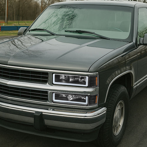 1994-1998 Chevrolet Silverado/Tahoe/Suburban/C10 Factory Style Headlights w/LED Strip and Bumper & Corner Lights (Matte Black Housing/Clear Lens)
