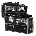1994-1998 Chevrolet Silverado/Tahoe/Suburban/C10 Factory Style Headlights w/ Bumper & Corner Lights (Matte Black Housing/Clear Lens)