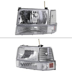 1992-1996 Ford F-150/F-250/F-350/Bronco Factory Style Headlights w/ Bumper & Corner Lights (Chrome Housing/Clear Lens)