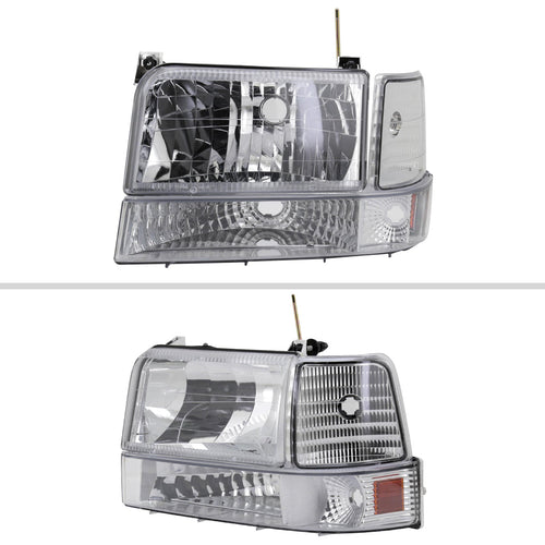 1992-1996 Ford F-150/F-250/F-350/Bronco Factory Style Headlights w/ Bumper & Corner Lights (Chrome Housing/Clear Lens)