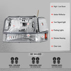 1992-1996 Ford F-150/F-250/F-350/Bronco Factory Style Headlights w/ Bumper & Corner Lights (Chrome Housing/Clear Lens)