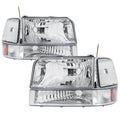 1992-1996 Ford F-150/F-250/F-350/Bronco Factory Style Headlights w/ Bumper & Corner Lights (Chrome Housing/Clear Lens)