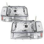 1992-1996 Ford F-150/F-250/F-350/Bronco Factory Style Headlights w/ Bumper & Corner Lights (Chrome Housing/Clear Lens)