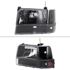 1992-1996 Ford F-150/F-250/F-350/Bronco Factory Style Headlights w/ Bumper & Corner Lights (Matte Black Housing/Clear Lens)