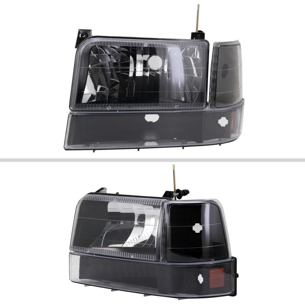 1992-1996 Ford F-150/F-250/F-350/Bronco Factory Style Headlights w/ Bumper & Corner Lights (Matte Black Housing/Clear Lens)