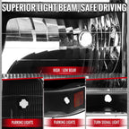 1992-1996 Ford F-150/F-250/F-350/Bronco Factory Style Headlights w/ Bumper & Corner Lights (Matte Black Housing/Clear Lens)