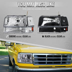 1992-1996 Ford F-150/F-250/F-350/Bronco Factory Style Headlights w/ Bumper & Corner Lights (Matte Black Housing/Clear Lens)