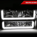 1994-1998 GMC C10/Sierra/Suburban/Yukon Factory Style Headlights w/LED Strip and Bumper & Corner Lights (Chrome Housing/ Clear Lens)