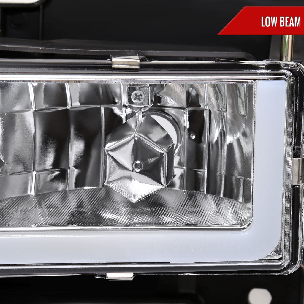 1994-1998 GMC C10/Sierra/Suburban/Yukon Factory Style Headlights w/LED Strip and Bumper & Corner Lights (Chrome Housing/ Clear Lens)