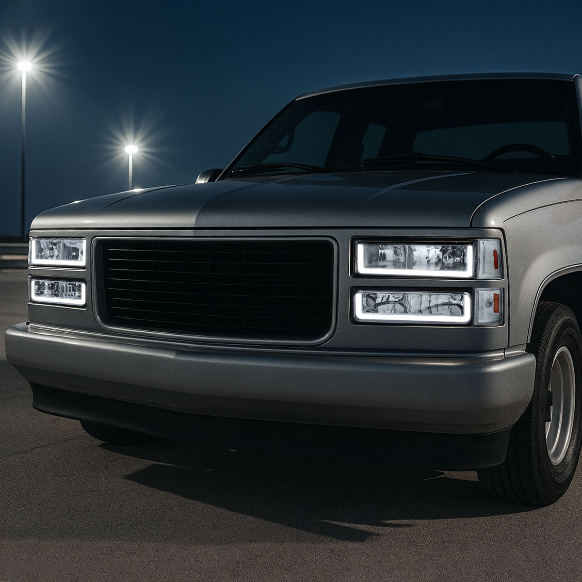 1994-1998 GMC C10/Sierra/Suburban/Yukon Factory Style Headlights w/LED Strip and Bumper & Corner Lights (Chrome Housing/ Clear Lens)