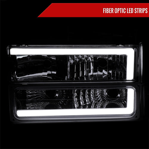 1994-1998 GMC C10 / C/K / Suburban / Sierra / Yukon  LED Bar Factory Style Headlights, Corner Lights, and Bumper Lights (Chrome Housing/Clear Lens)