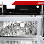 1994-1998 GMC C10 / C/K / Suburban / Sierra / Yukon  LED Bar Factory Style Headlights, Corner Lights, and Bumper Lights (Chrome Housing/Clear Lens)