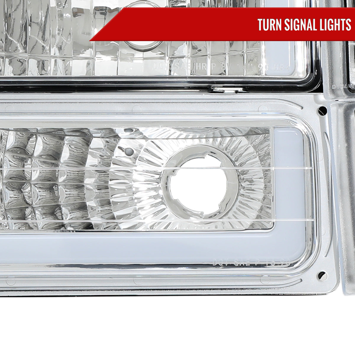1994-1998 GMC C10 / C/K / Suburban / Sierra / Yukon  LED Bar Factory Style Headlights, Corner Lights, and Bumper Lights (Chrome Housing/Clear Lens)