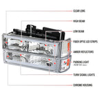 1994-1998 GMC C10 / C/K / Suburban / Sierra / Yukon  LED Bar Factory Style Headlights, Corner Lights, and Bumper Lights (Chrome Housing/Clear Lens)
