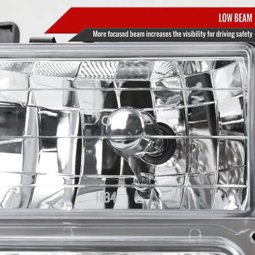 1994-1998 GMC C10/Sierra/Suburban/Yukon Factory Style Headlights w/ Bumper & Corner Lights (Chrome Housing/Clear Lens)
