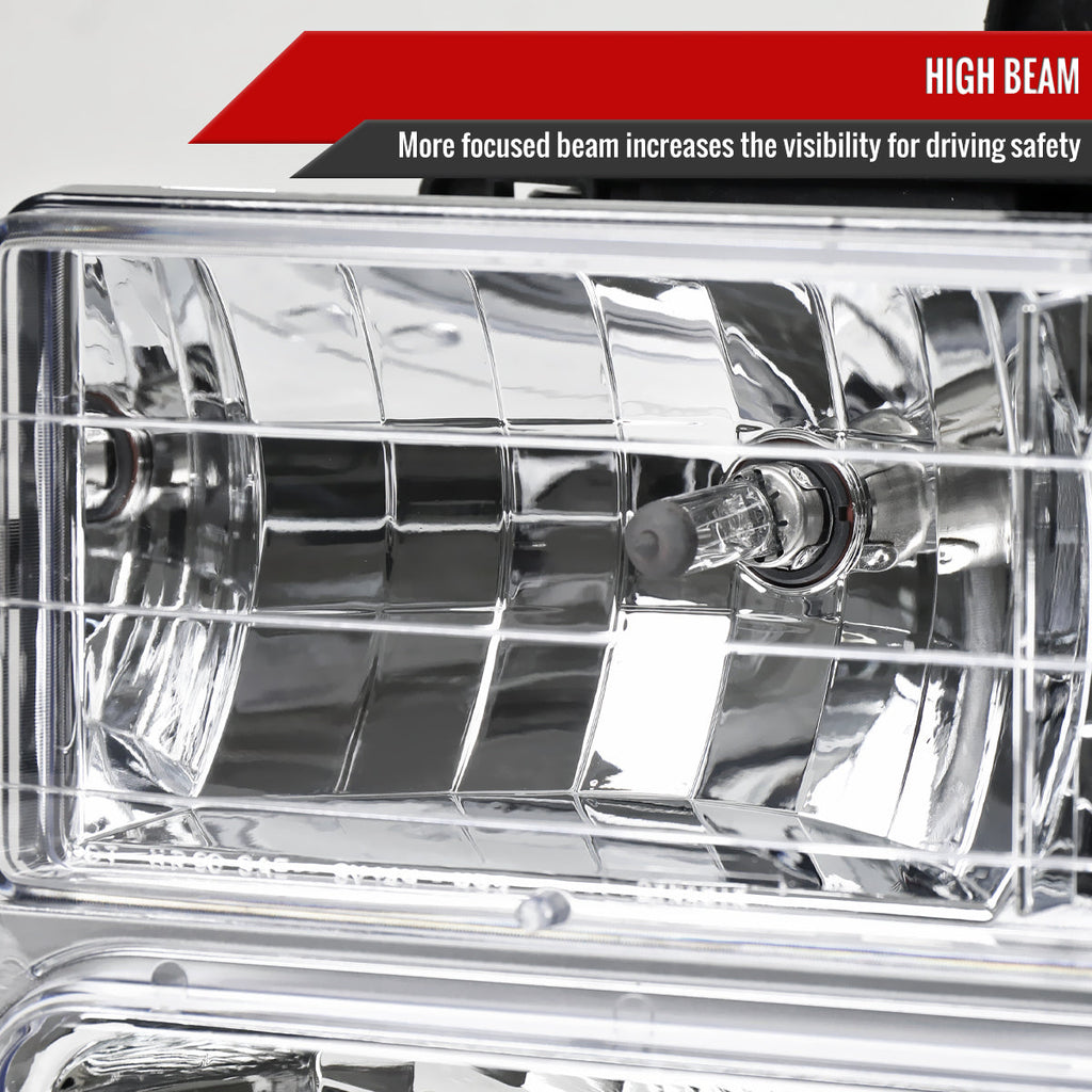1994-1998 GMC C10/Sierra/Suburban/Yukon Factory Style Headlights w/ Bumper & Corner Lights (Chrome Housing/Clear Lens)