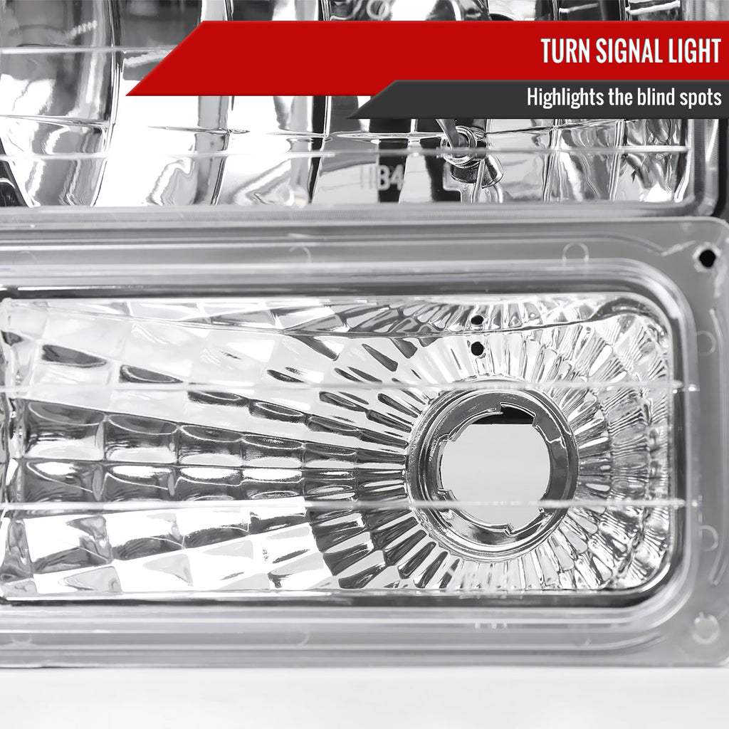 1994-1998 GMC C10/Sierra/Suburban/Yukon Factory Style Headlights w/ Bumper & Corner Lights (Chrome Housing/Clear Lens)