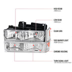 1994-1998 GMC C10/Sierra/Suburban/Yukon Factory Style Headlights w/ Bumper & Corner Lights (Chrome Housing/Clear Lens)