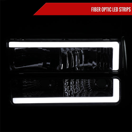 1994-1998 GMC C10 / C/K / Suburban / Sierra / Yukon  LED Bar Factory Style Headlights, Corner Lights, and Bumper Lights (Chrome Housing/Smoked Lens)