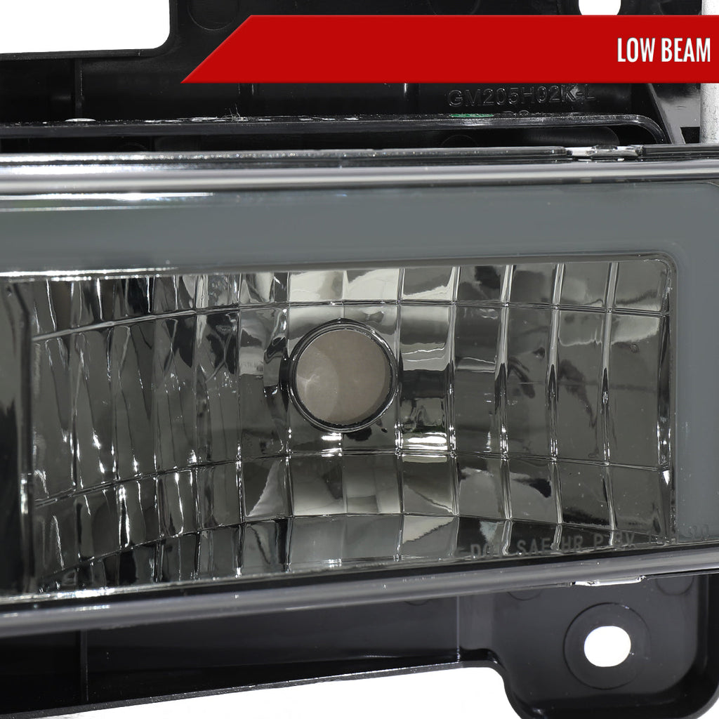 1994-1998 GMC C10 / C/K / Suburban / Sierra / Yukon  LED Bar Factory Style Headlights, Corner Lights, and Bumper Lights (Chrome Housing/Smoked Lens)