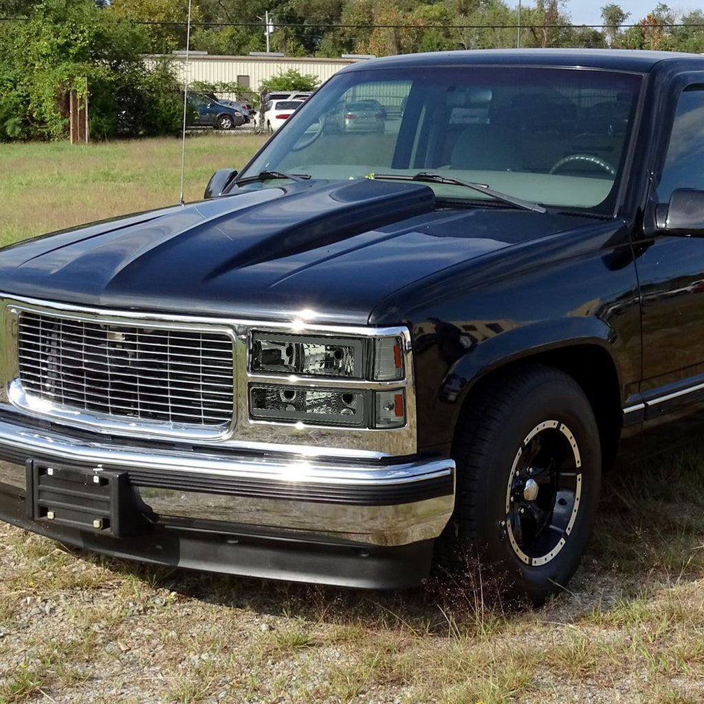 1994-1998 GMC C10 / C/K / Suburban / Sierra / Yukon  LED Bar Factory Style Headlights, Corner Lights, and Bumper Lights (Chrome Housing/Smoked Lens)